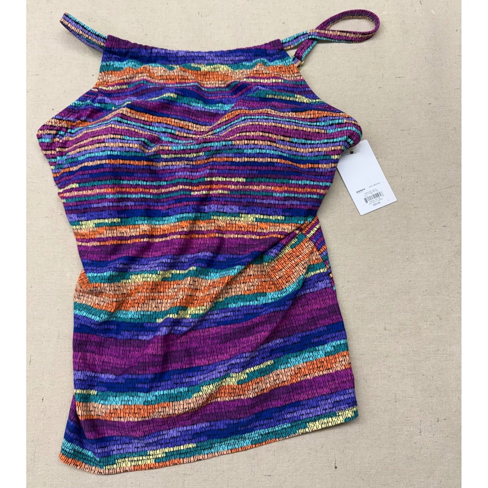 Apt. 9 Womens High Neck Tankini Top Multi Color Striped Swimsuit Medium NEW